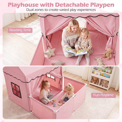 Kids Play Tent with Playpen, Star Lights, Cushion Mat