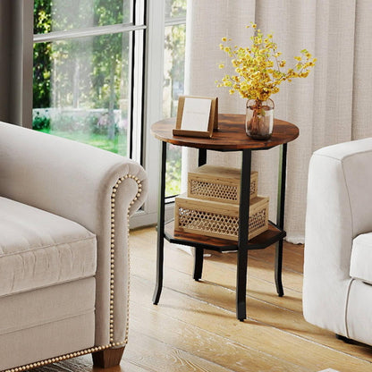 Round Side 2-Tier End Table with Storage Shelf