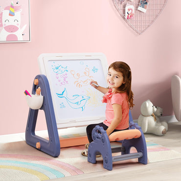 2-in-1 Kids Art Table & Easel with Rotatable & Removable Desktop