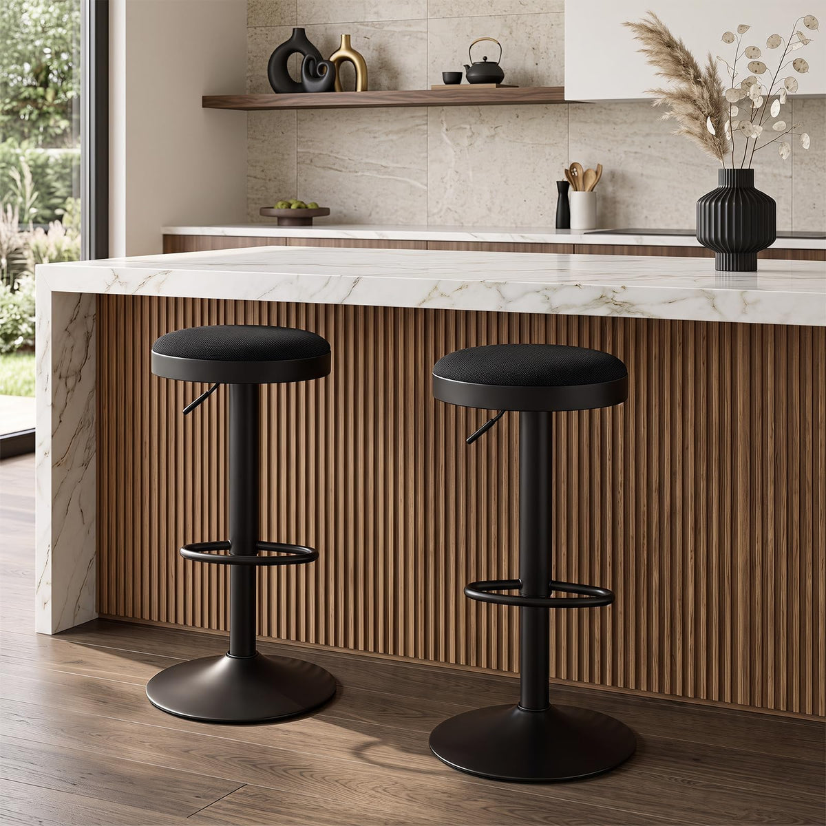 Bar Stools Set of 1 with Fabric Padded Seat & Adjustable Height