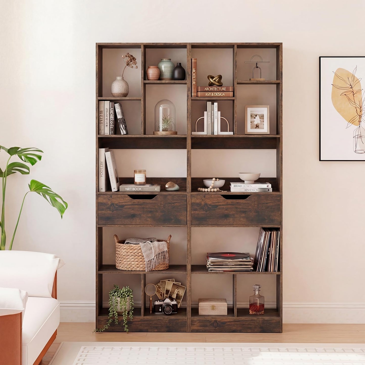 Bookcase with Drawer, Tall Freestanding Bookshelf