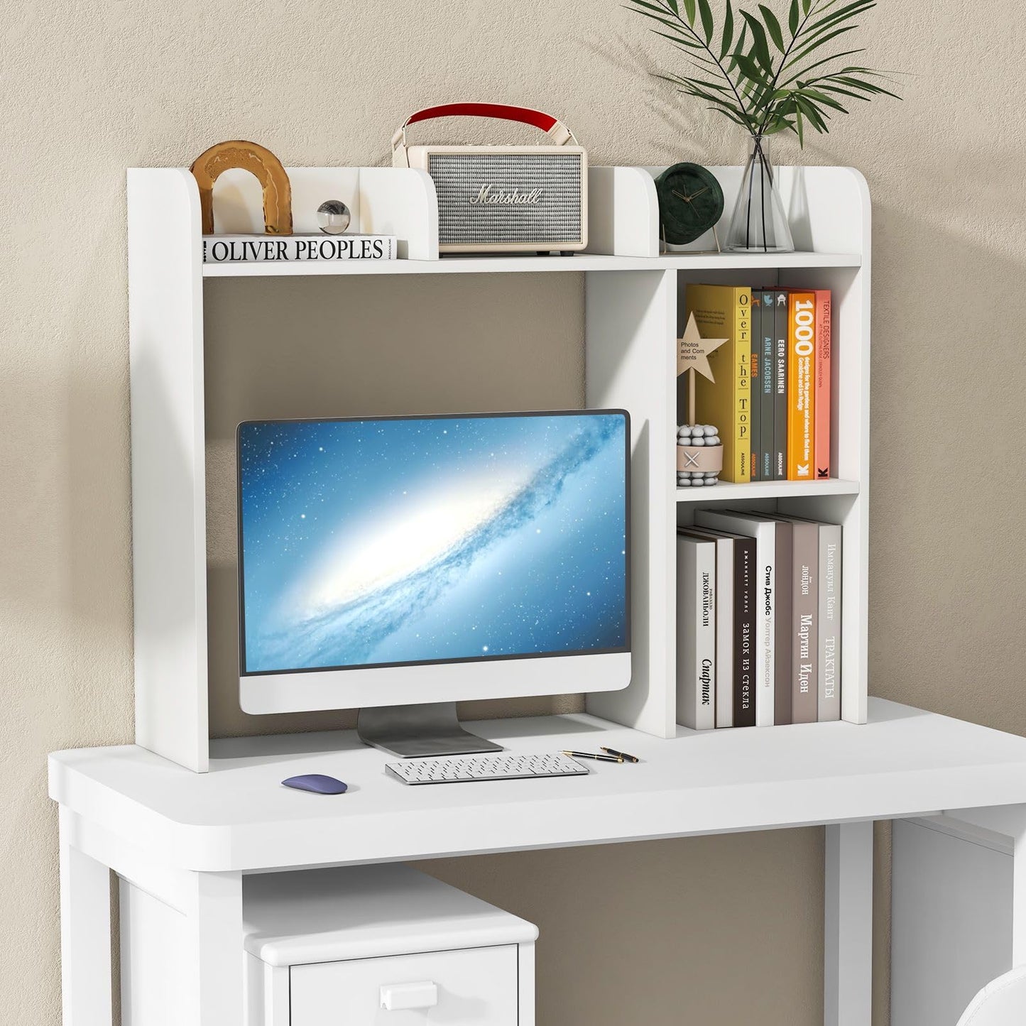 Wooden Desk Bookshelf with 4 Shelves and Open Back Compartment
