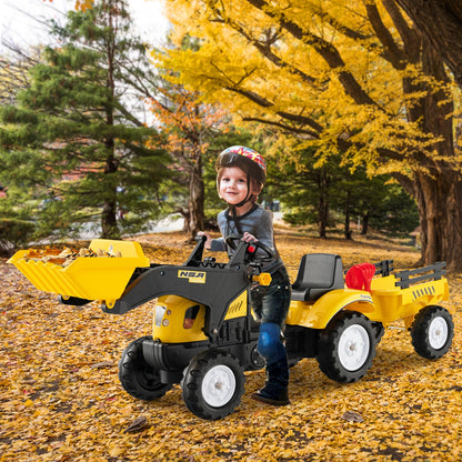 Kids Ride on Excavator, Pedal Go Kart with Manual Control Bucket