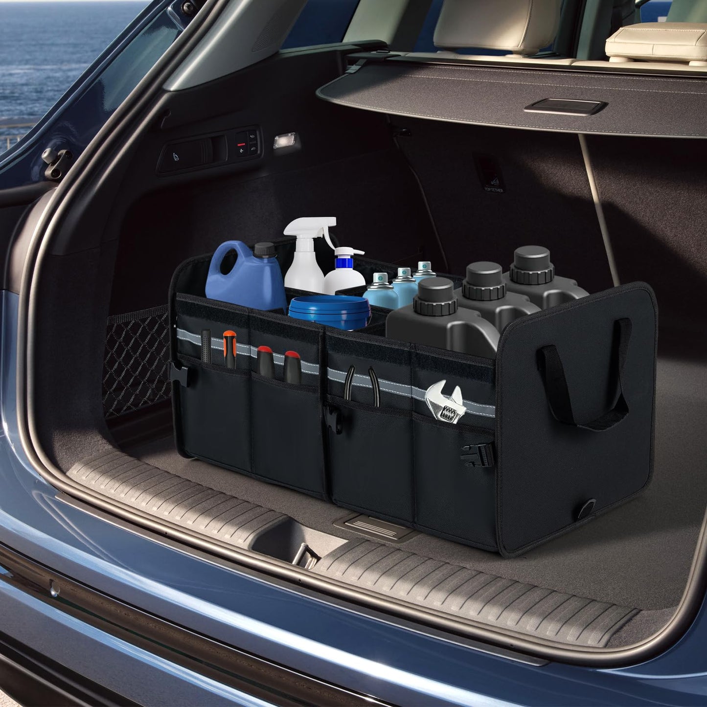 Car Trunk Organizer with Leakproof Cooler Bag and Adjustable Securing Straps