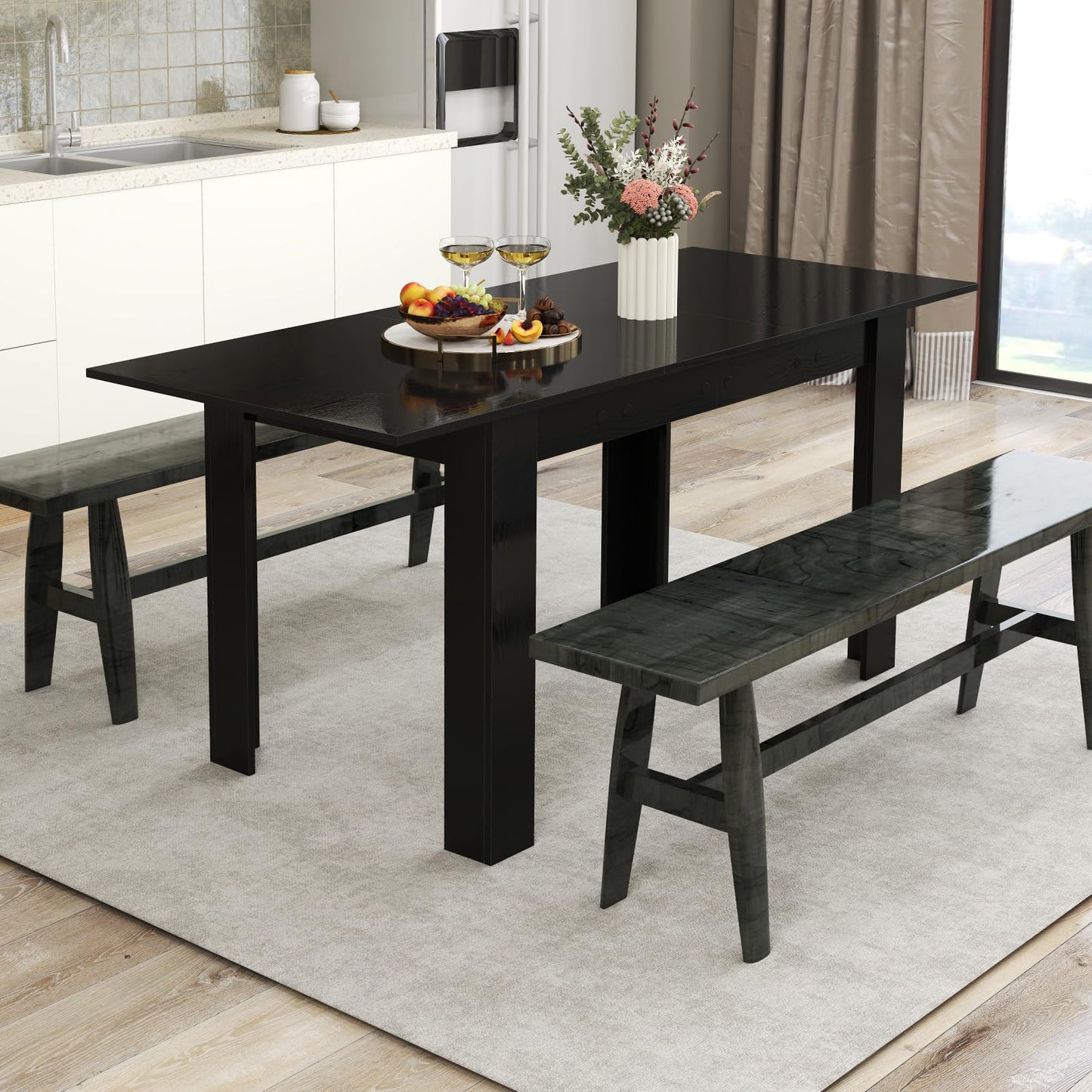 Extendable Dining Table with Adjustable Tabletop