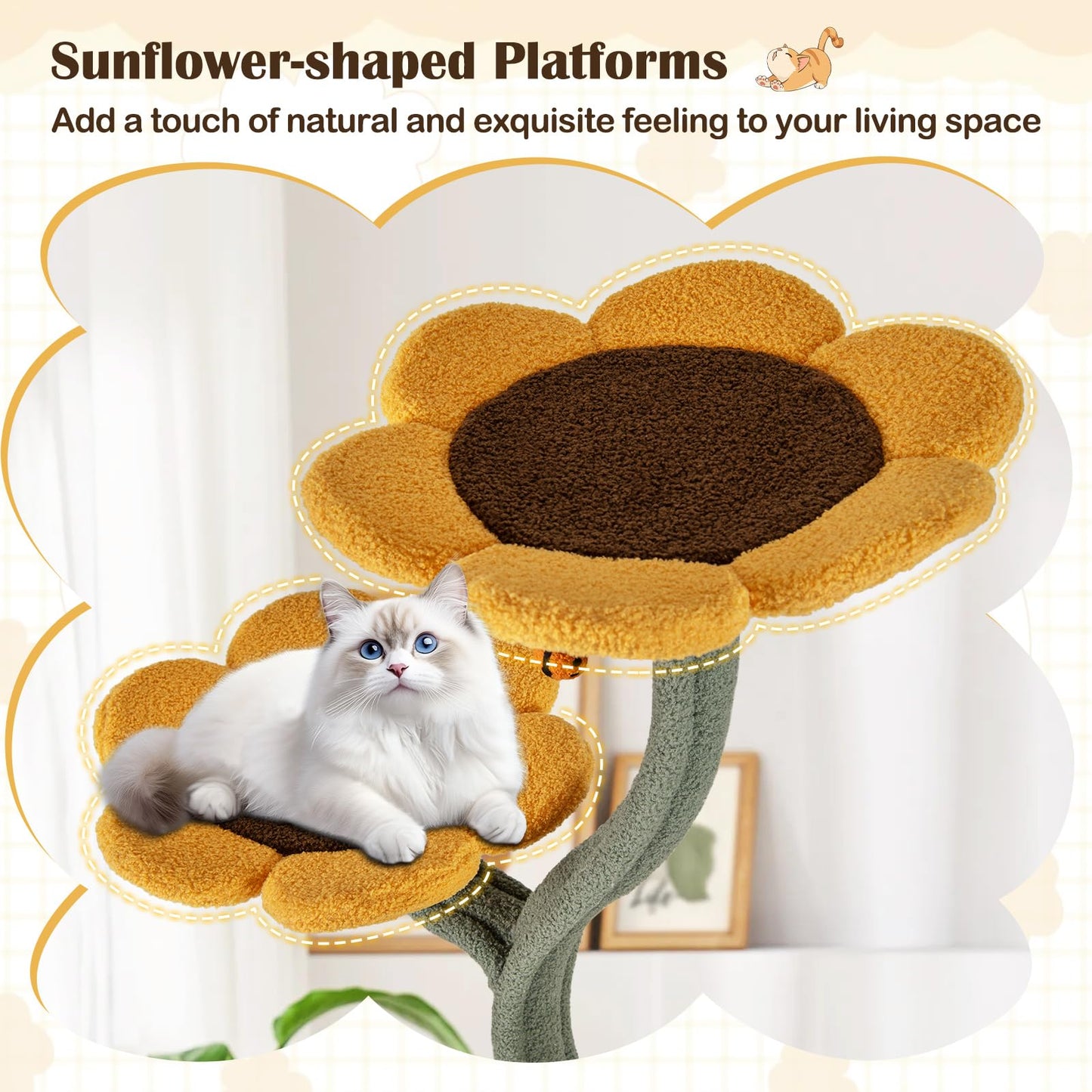 Cat Tree, 175cm Tall Cat Tower with 4 Flower-shaped Platforms