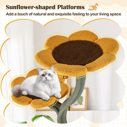 Cat Tree, 175cm Tall Cat Tower with 4 Flower-shaped Platforms