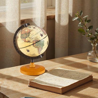 Antique Globe Dia 14cm with Wooden Base and Modern Map