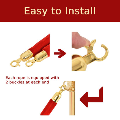 4 Pack Queue Barrier Posts, Stainless Steel Gold Round Top Security Stanchion Rope Divider