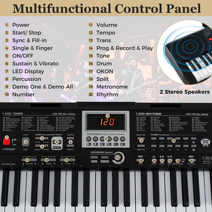 61 Key Keyboard Piano, Portable Digital Piano with 200 Rhythms