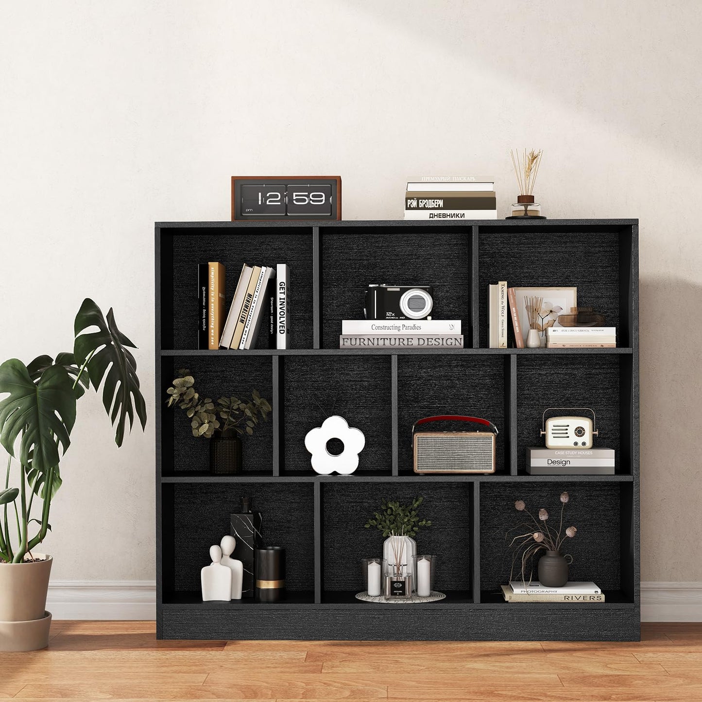 10-Cube Bookshelf Freestanding Storage Organizer with 2 Anti-Tipping Kits