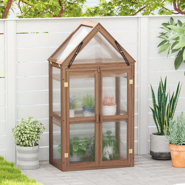 Cold Frame Mini Wooden Greenhouse with Transparent Openable Roof