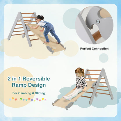 Giantex  Toddler Climbing Frame Kids Wooden Montessori Triangle Climber with Double Sided Ramp