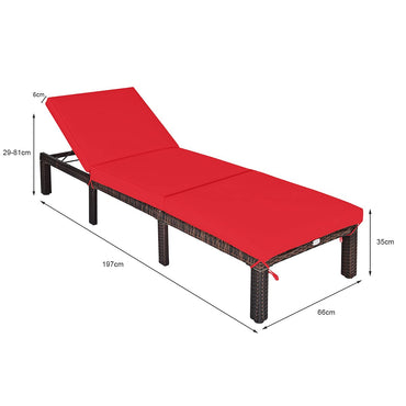 6-level Adjustable Outdoor Leisure Rattan Sun Bed with Removable Cushion