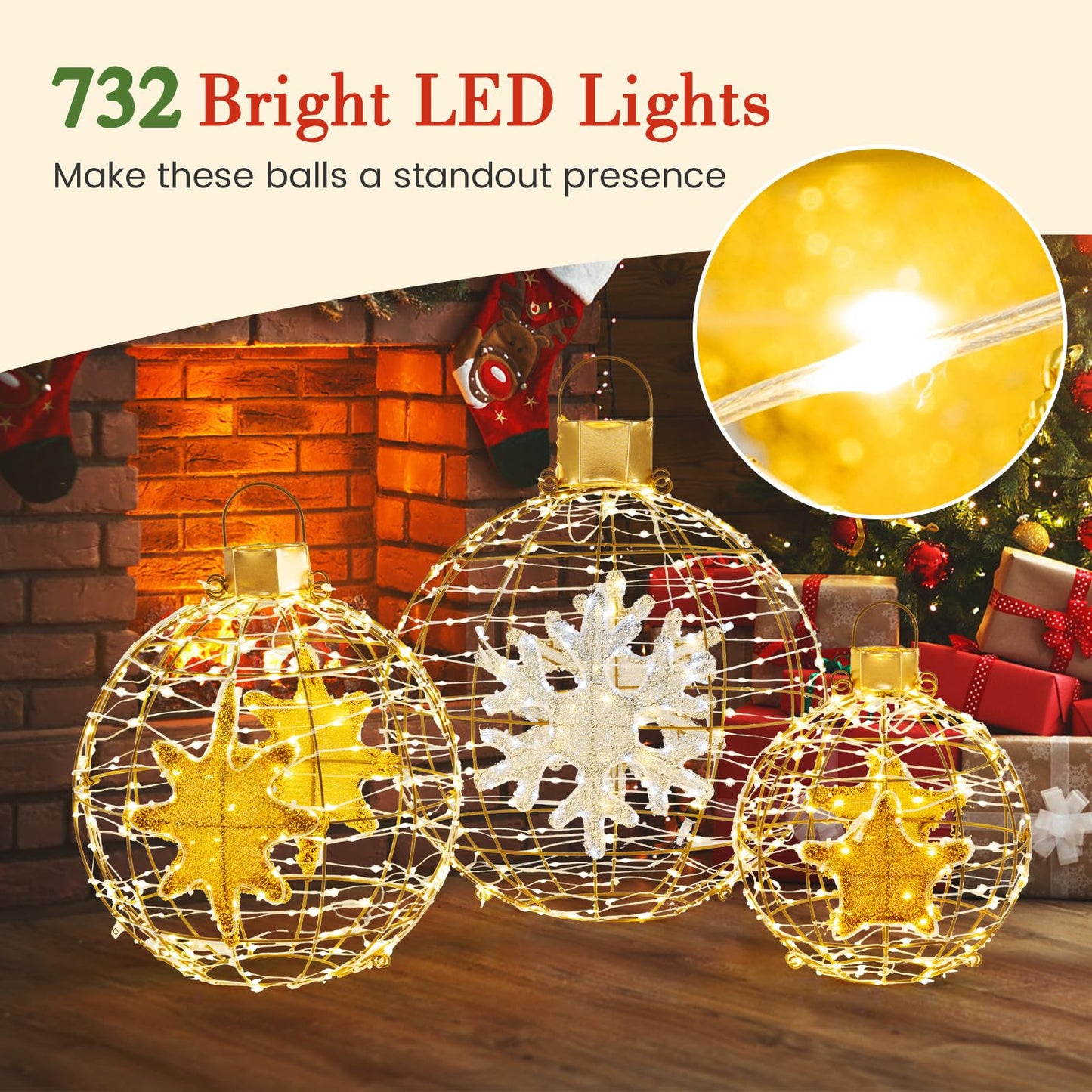 3 Pieces Pre-Lit Hanging Standing Lantern Balls Christmas Ornaments