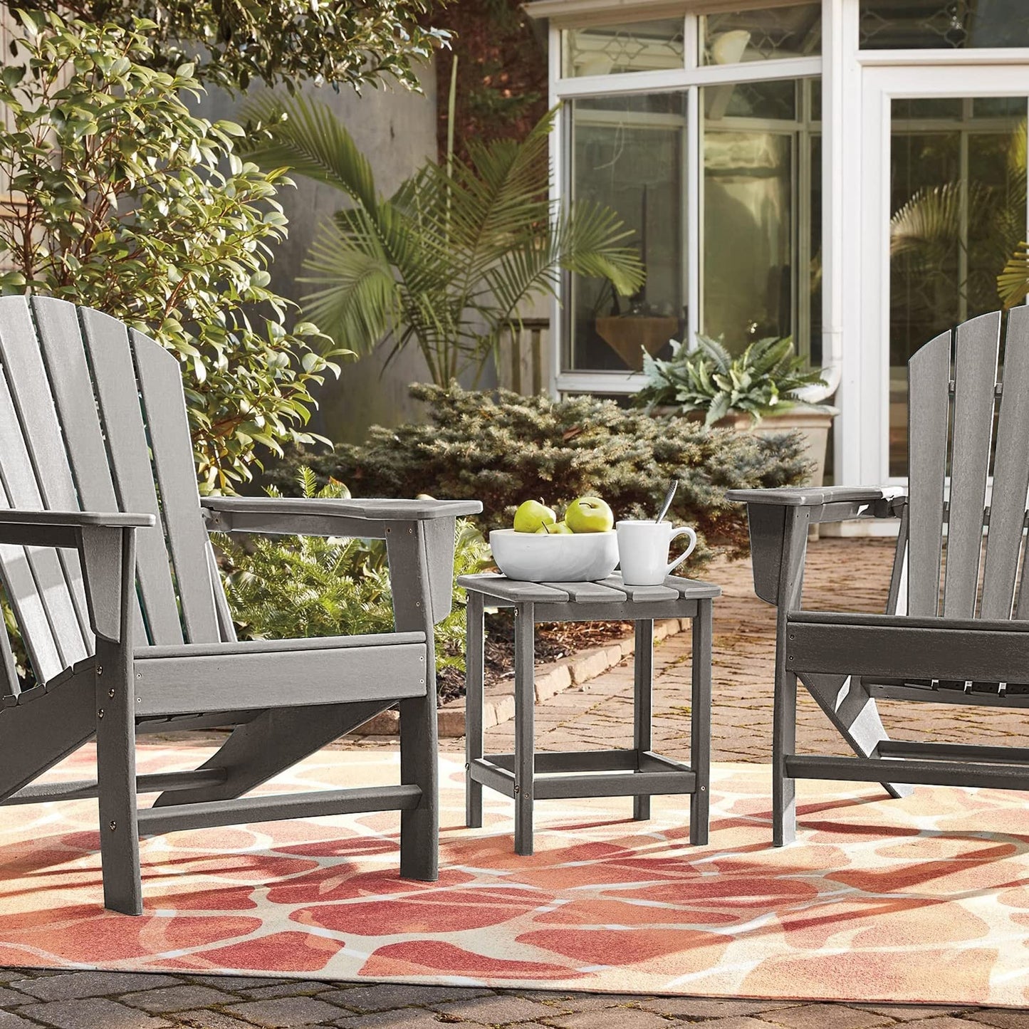 Weather-Proof HDPE Sofa End Table with Slatted Top and Curved Edge
