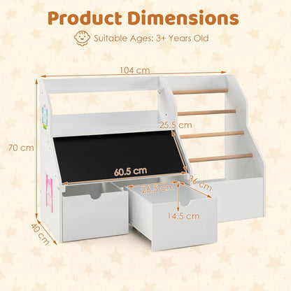 Toy Storage Organizer with Flip-up Blackboard and Movable Drawers for Playroom