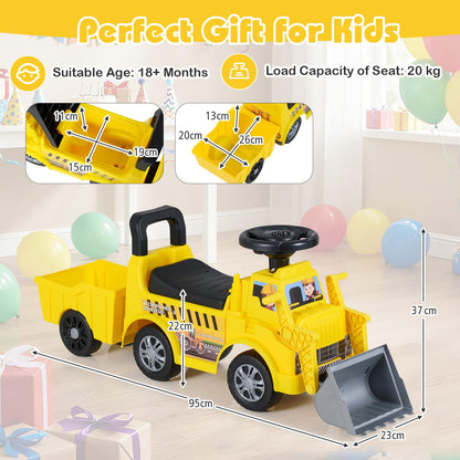 Kids Ride on Excavator, No Power Toddler Digger Ride on Push Car with Shovel