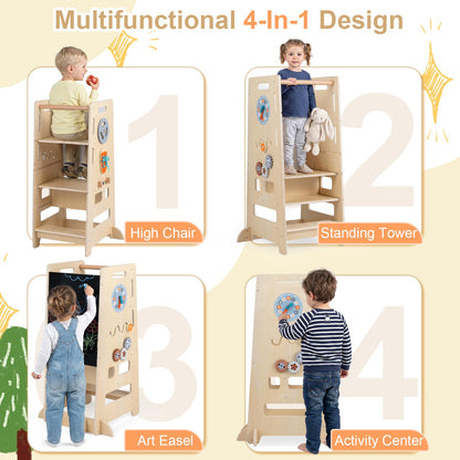 Toddler Standing Tower, Wooden Kids Step Stool with Chalkboard