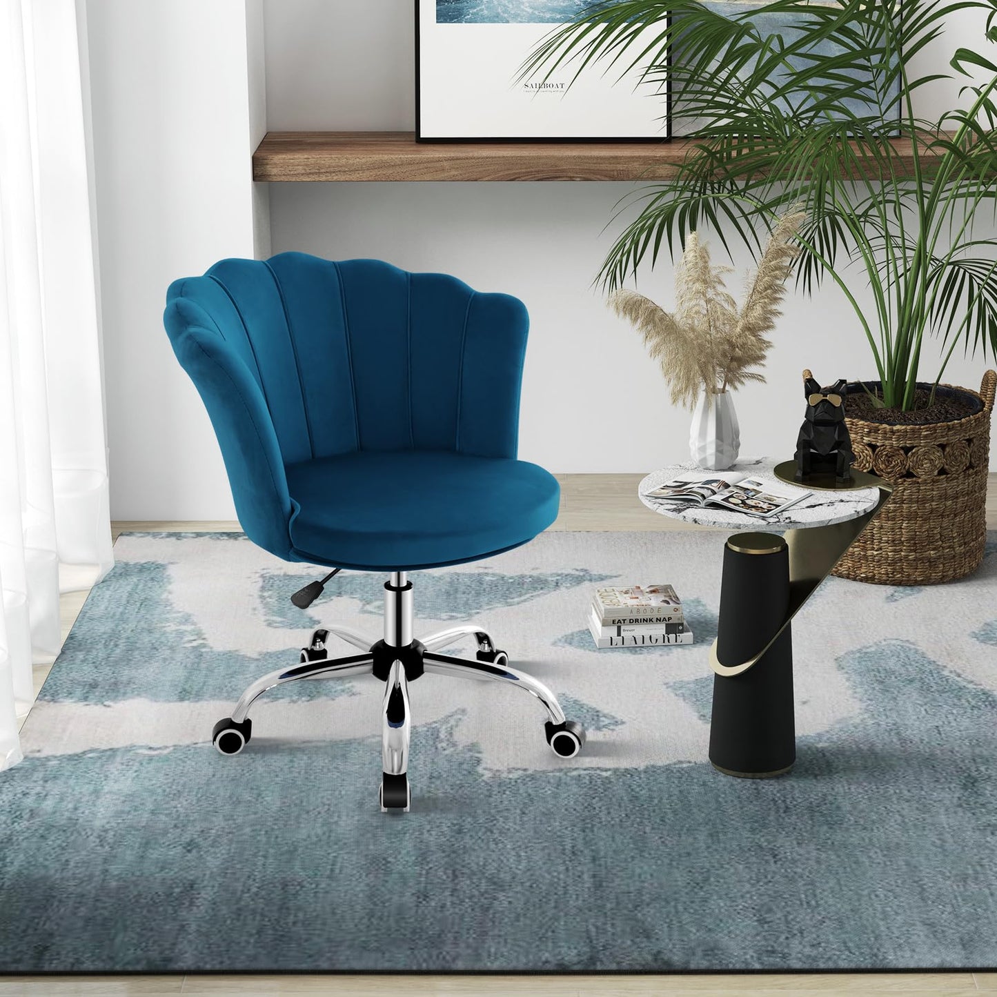 Adjustable Velvet Office Chair with Handle and Universal Wheels
