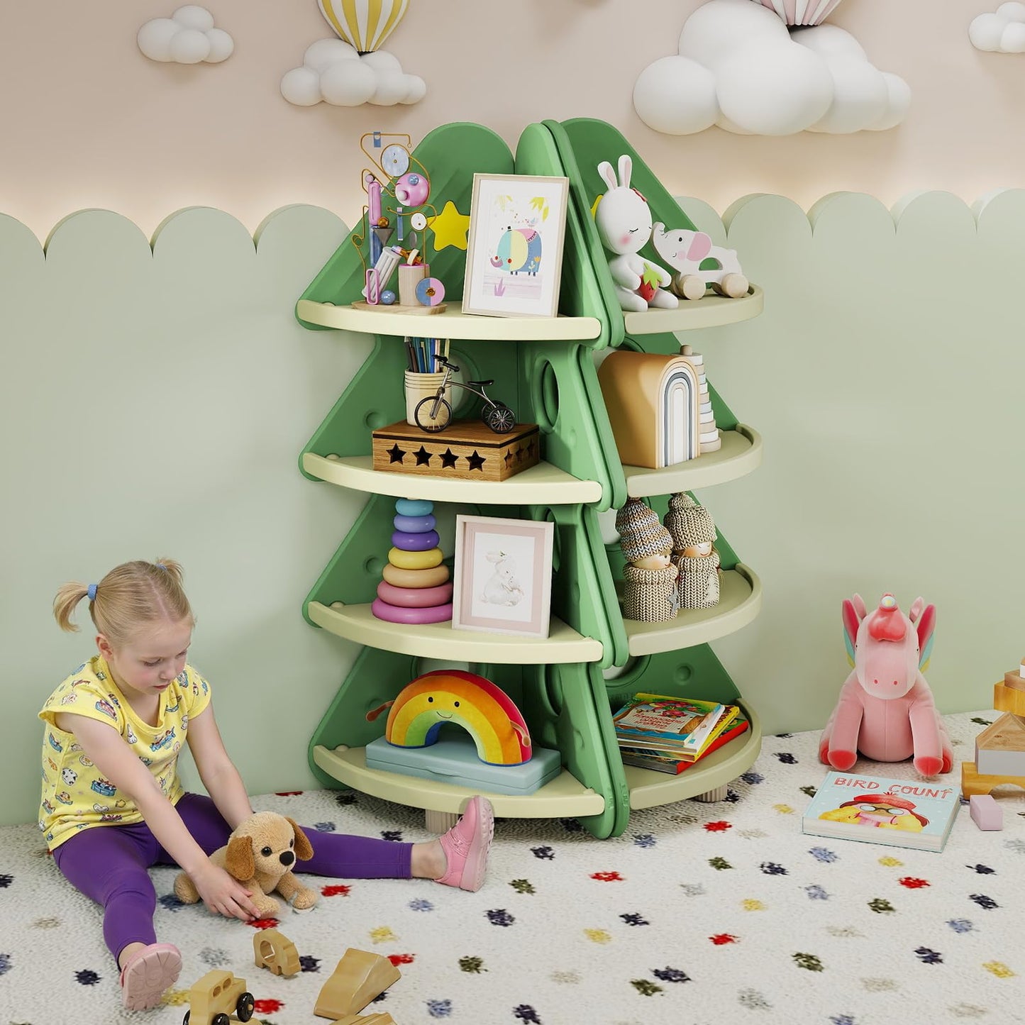 4-Tier Kids Corner Bookshelf for Kids Room and Nursery Playroom