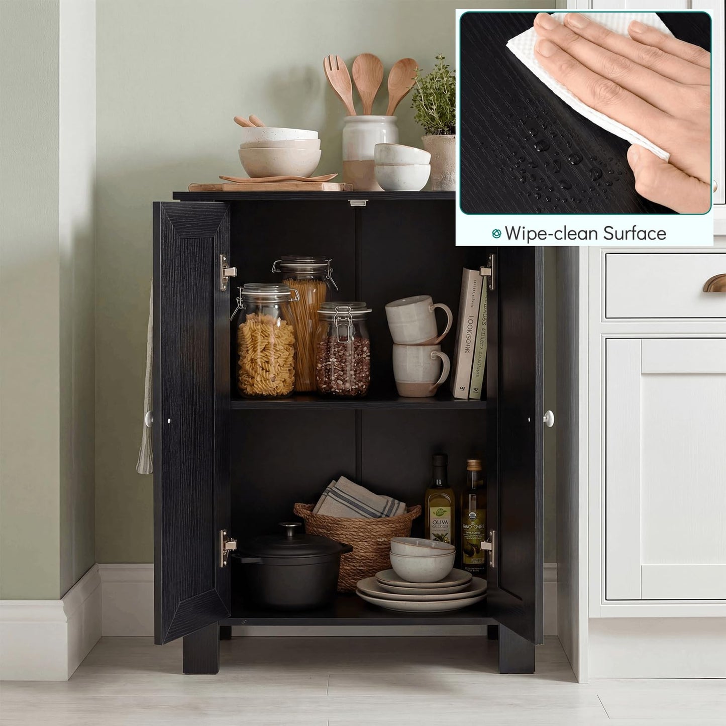 Bathroom Storage Cabinet, Freestanding Storage Cupboard with Double Doors