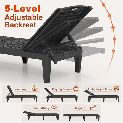 Chaise Lounge Chairs Set of 2 with 5-Position Adjustable Backrests