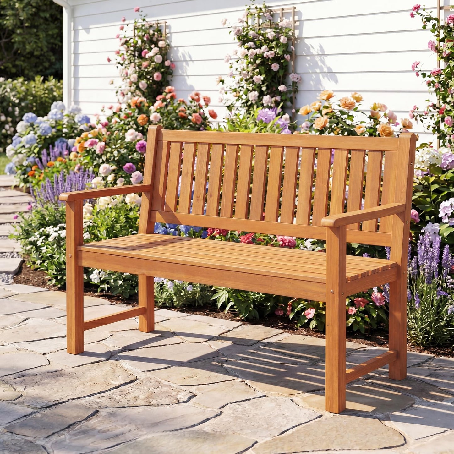 2/3-Person Garden Bench, All-Weather Wooden Patio Loveseat Park Bench Chair