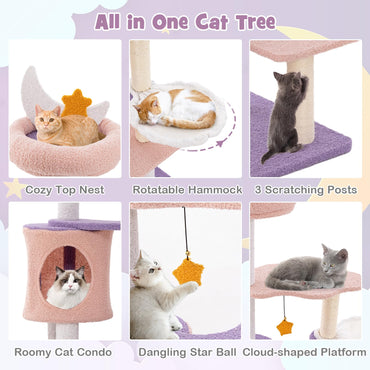 140cm Tall Multi-level Cat Climbing Tower with Sisal Covered Scratching Posts