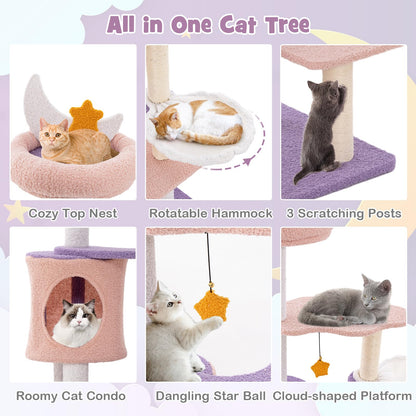 140cm Tall Multi-level Cat Climbing Tower with Sisal Covered Scratching Posts