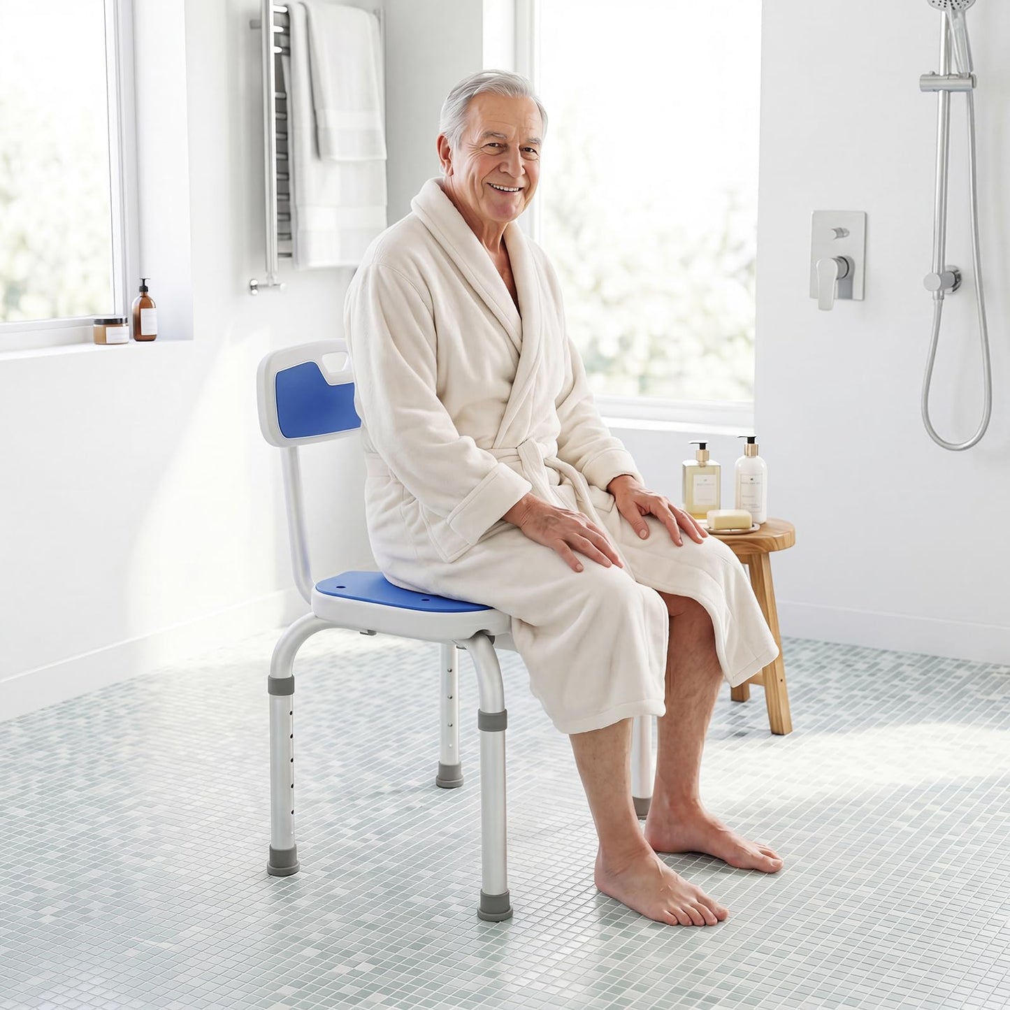 U-Shaped Shower Chair, 6-Level Height Adjustable Aluminium Shower Stool