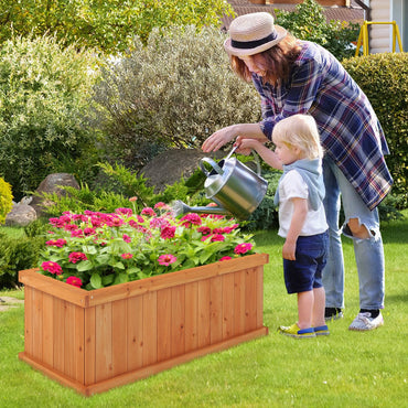 Wooden Garden Planter, Heavy Duty Rectangular Trough Box