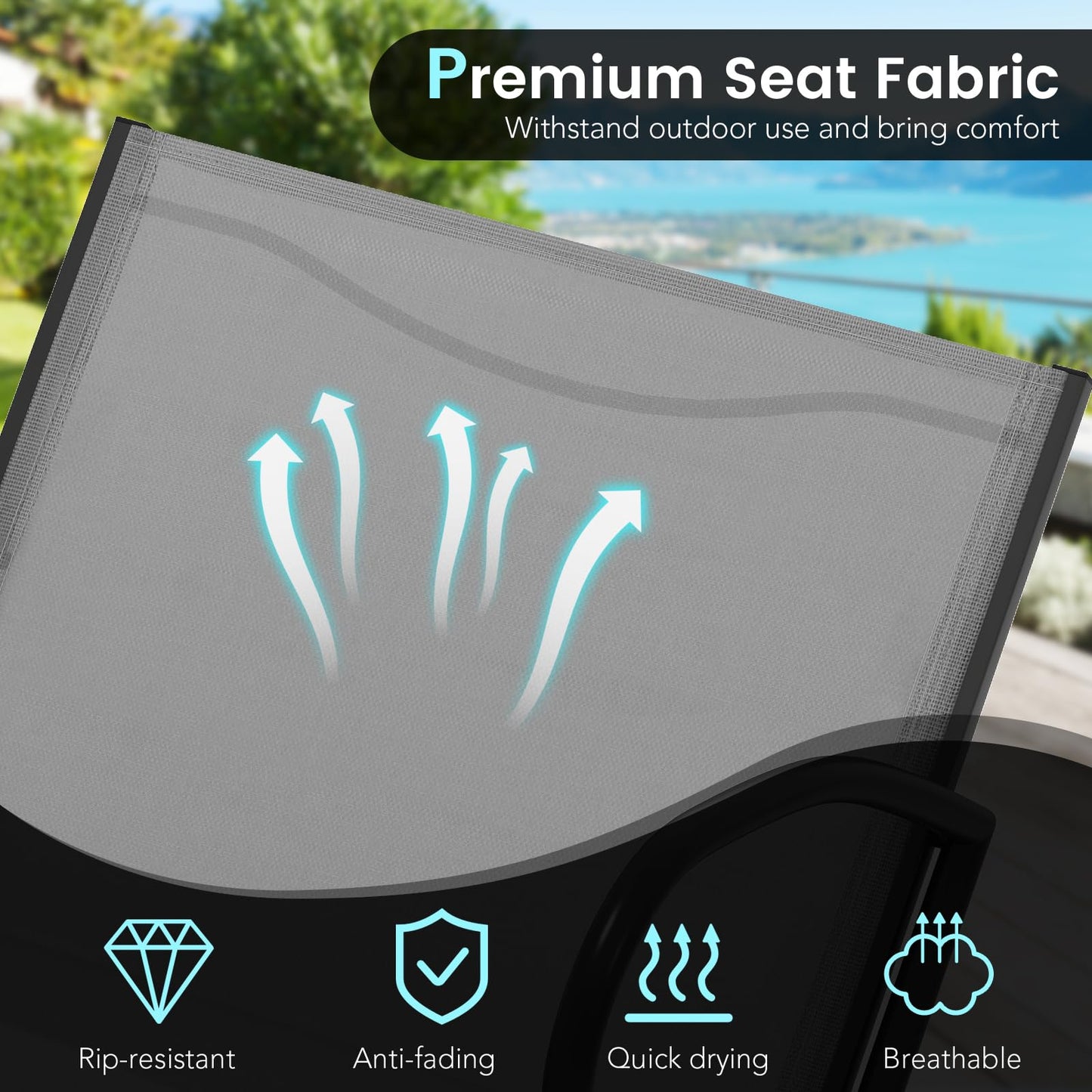 3 Piece Patio Chair Set Metal Aluminum Wide Armchair and Table Set
