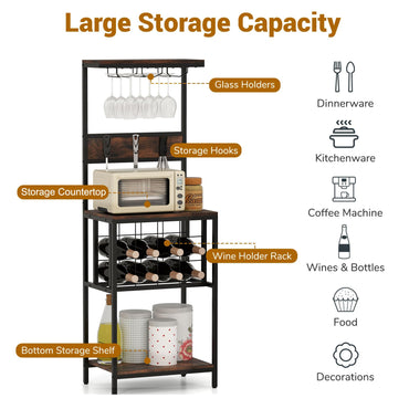 Floor Wine Bar Cabinet with Glass Racks and Wine Bottle Holders