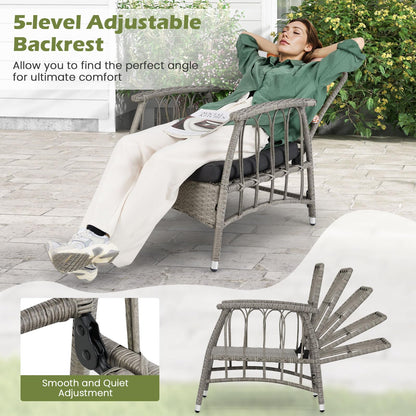 3 Pieces Patio PE Wicker Furniture Set with 5-Level Adjustable Backrest