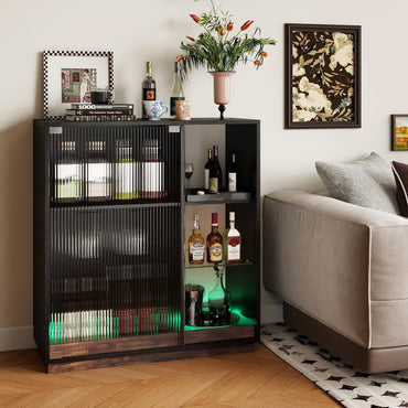 Wine Bar Cabinet with LED Lights, Remote & APP Control