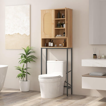 Over The Toilet Freestanding Toilet Storage Cabinet with Rattan Doors