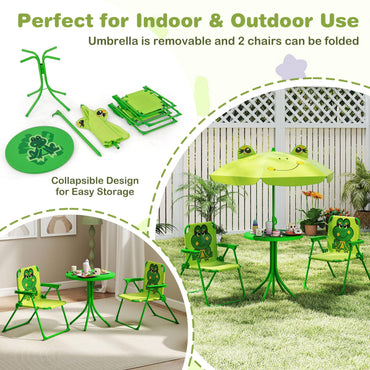 Outdoor Children Picnic Table with 2 Folding Chairs & Height Adjustable Umbrella