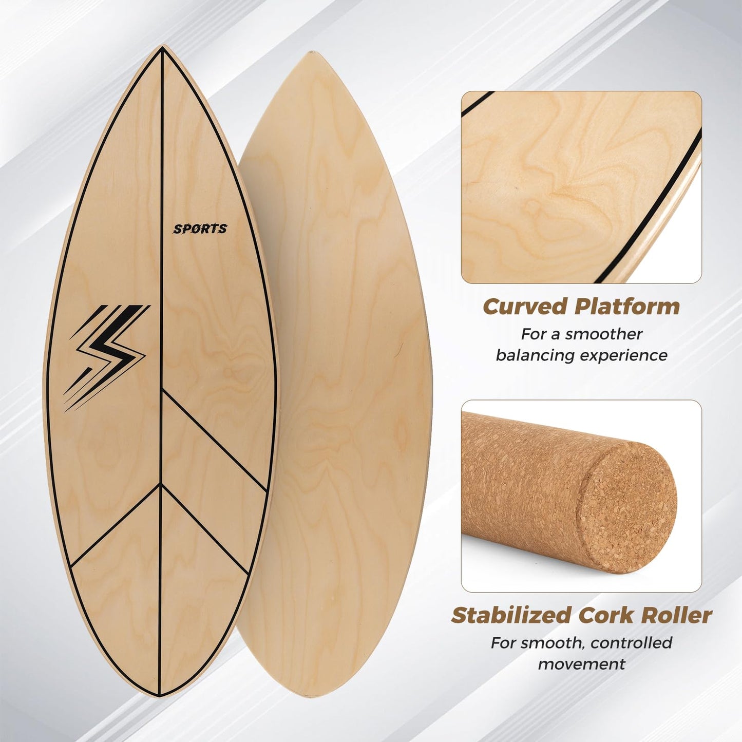 Wooden Balance Board, Surfing Skate Balance Trainer with Roller
