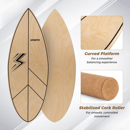 Wooden Balance Board, Surfing Skate Balance Trainer with Roller