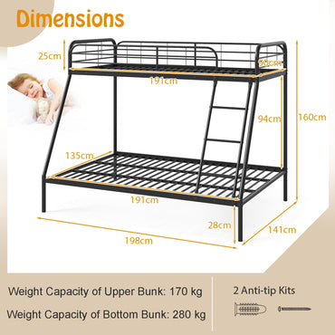 Single over Double Loft Bed Frame with Ladder and Safety Guardrail