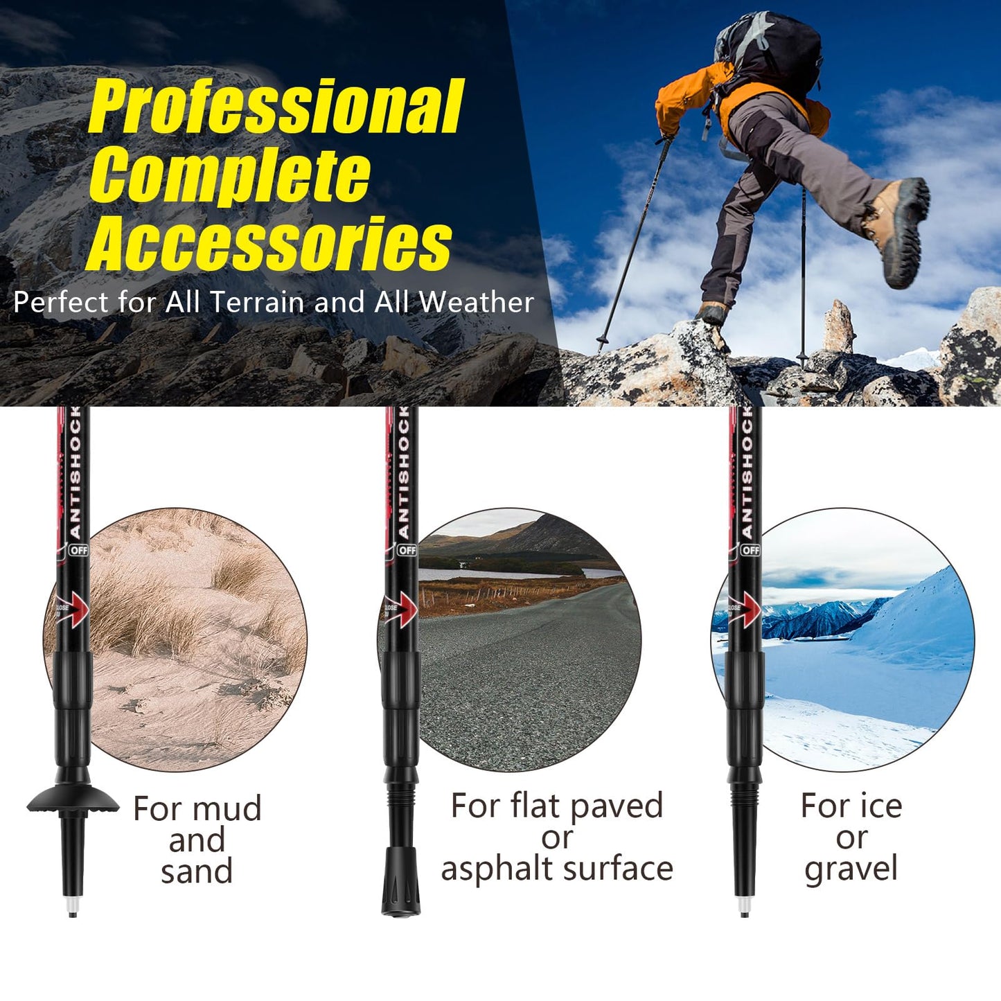 Hiking Pole Aluminum Trekking Pole Walking Pole Adjustable 65-135 cm