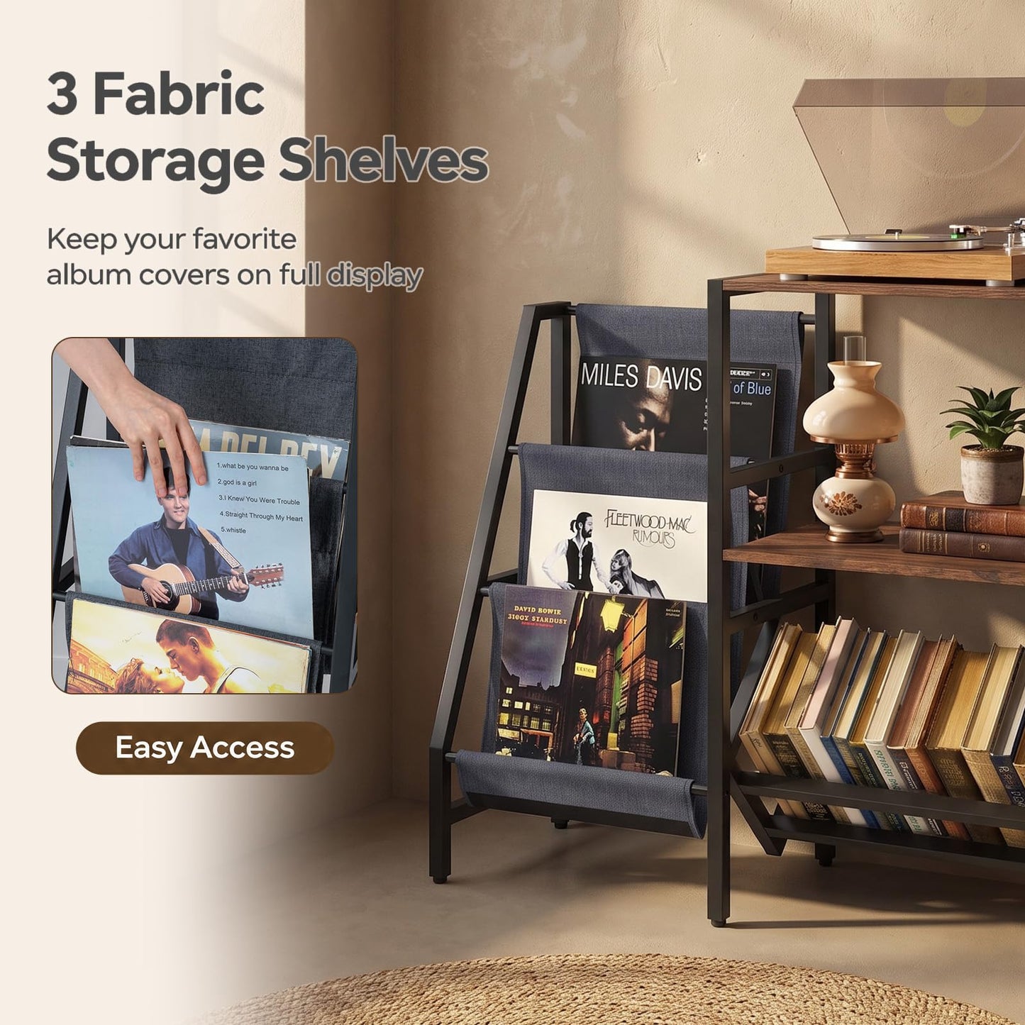 Record Player Stand with Vinyl Record Storage Shelf for 400+ Albums