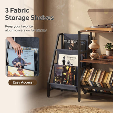 Record Player Stand with Vinyl Record Storage Shelf for 400+ Albums