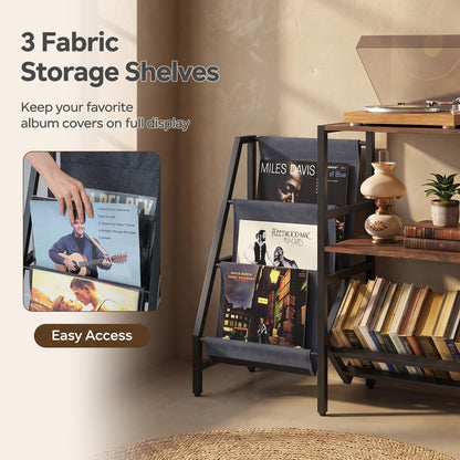 Record Player Stand with Vinyl Record Storage Shelf for 400+ Albums