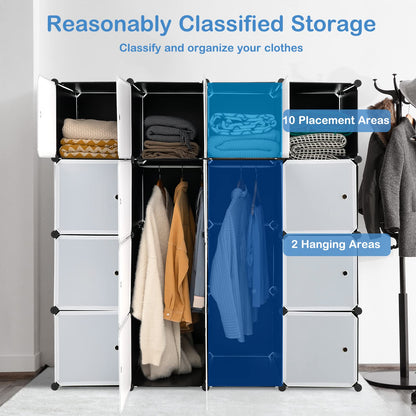 16 Cube Cabinet Storage Organizer with 2 Clothes Hanging Rails