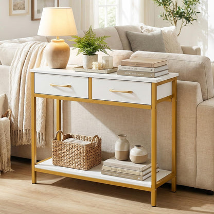 Narrow Console Table, 75cm Slim Entryway Table with 2 Storage Drawers and Open Shelf