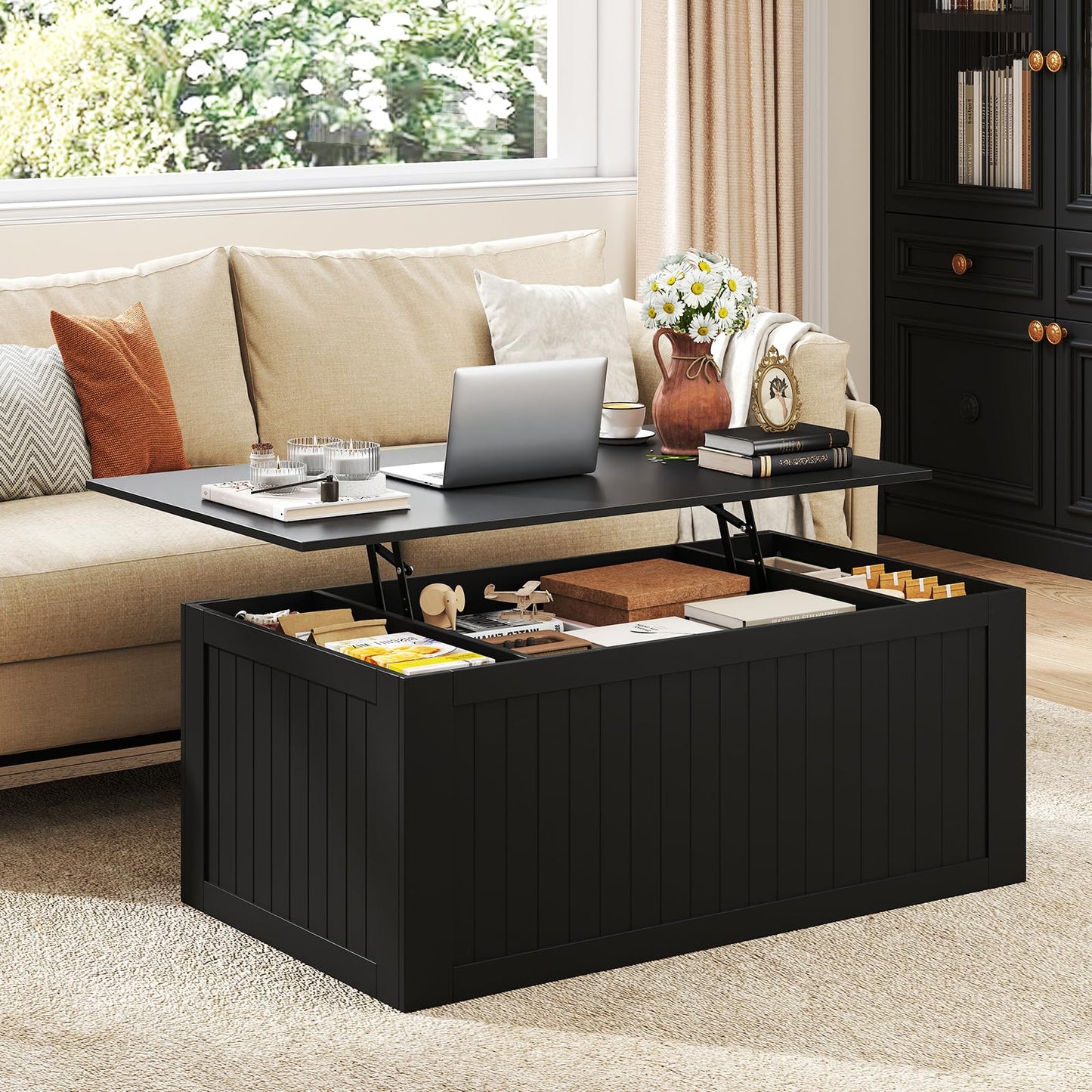 Lift Up Top Coffee Table, 120cm Farmhouse Tea Table