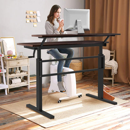 2-Tier Standing Desk with Adjustable Height and Crank Handle