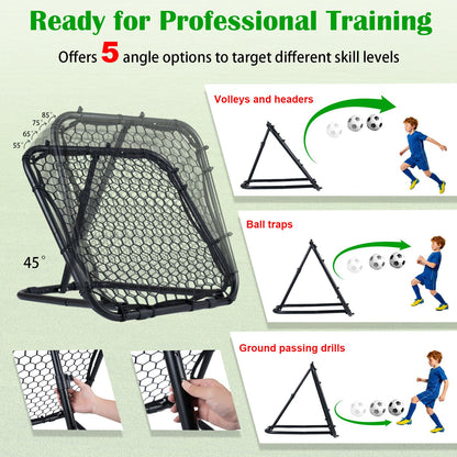Foldable Football Rebounder Net, Football Training Net with Metal Frame, Adjustable Soccer Target Goal